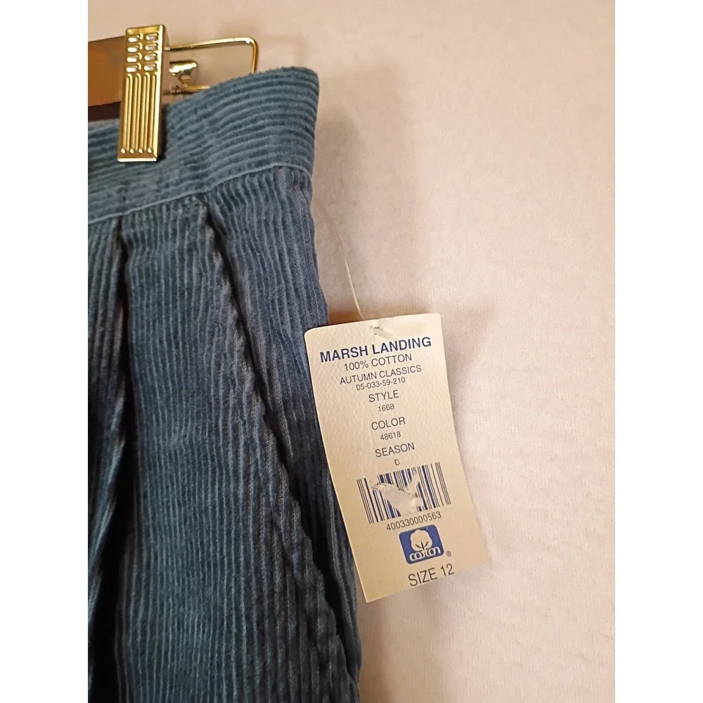 Dark Academia Marsh Landing Essentials Women 12 Teal Blue Pleated Corduroy Pants